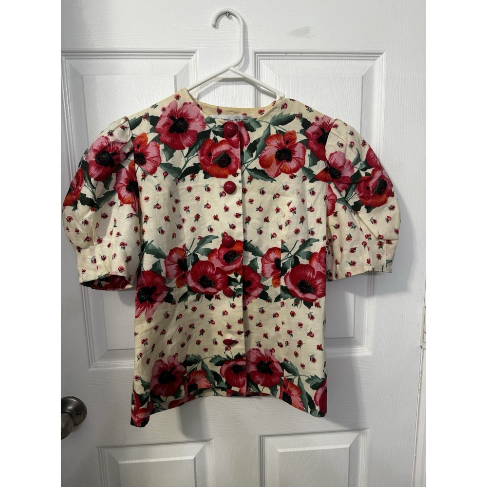 Vintage Anne Crimmins Umi Collections Linen Poppy Collarless Jacket Women's 4